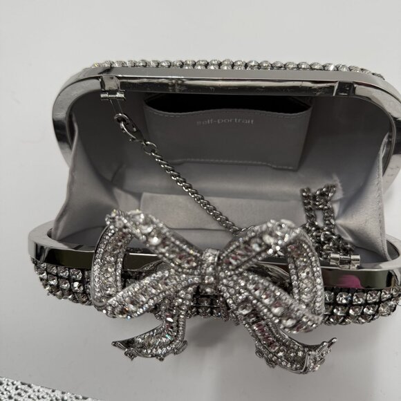Self-Portrait Crystal Embellished Clutch With Bow Detail - Picture 6 of 13